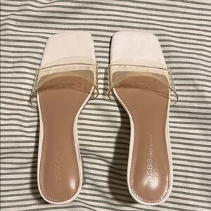 BCBGeneration White Slide Sandals with Clear Strap
